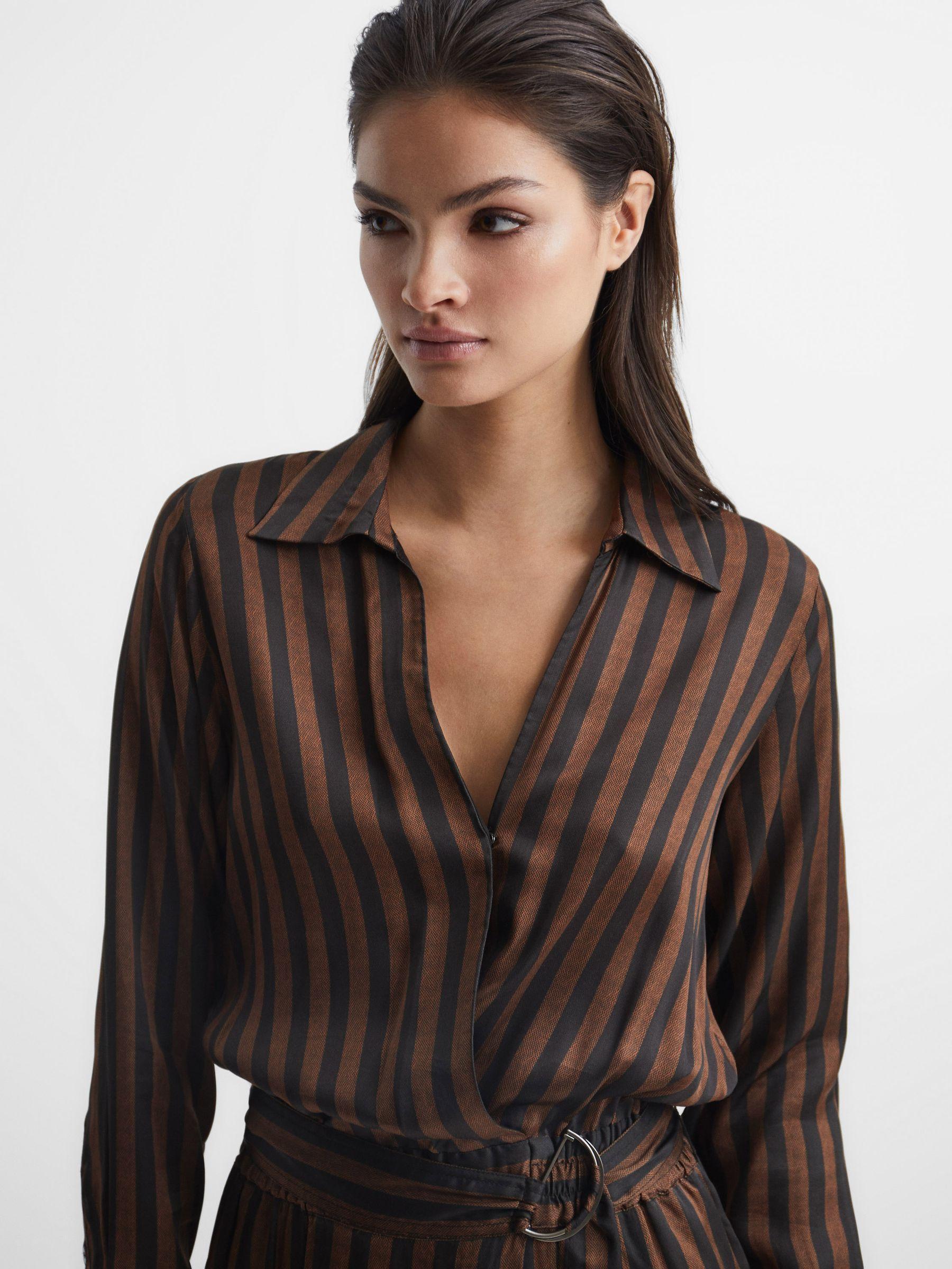 Stripe Shirt Dress in Brown Product Image
