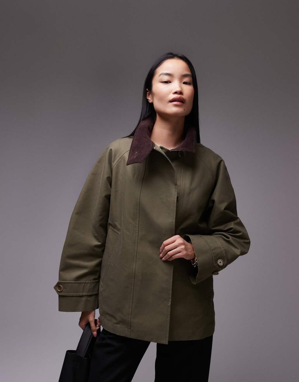 ARKET waxed cotton trench jacket in khaki green Product Image