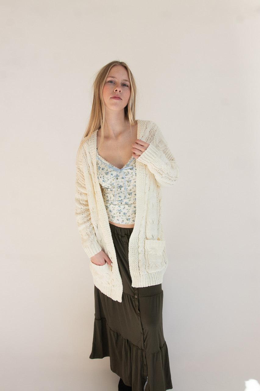 Oversized Cable Knit Open Front Cardigan Product Image