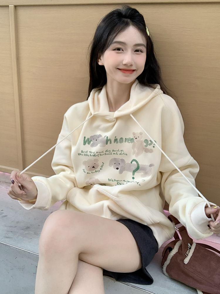 Dog Print Drawstring Hoodie Product Image