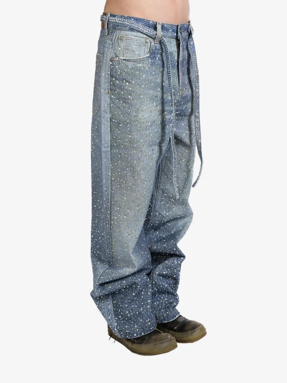 rhinestone-embellished wide-leg jeans Product Image