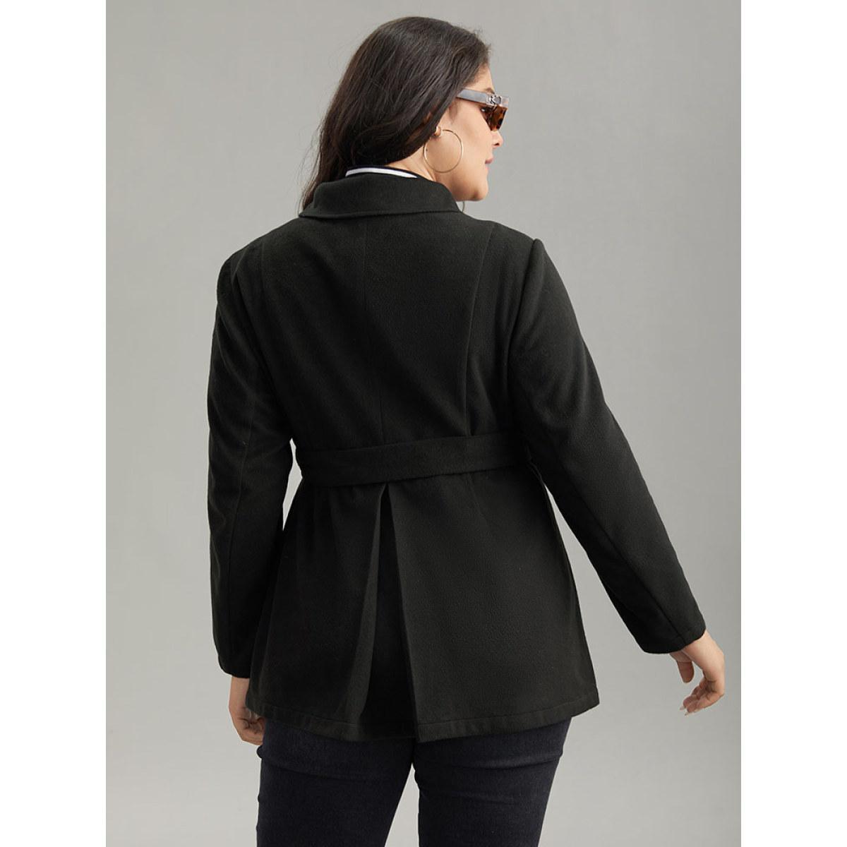 Plus Size Plain Belted Double Breasted Pocket Coat Women Black Casual Plain Ladies Dailywear Winter Coats BloomChic 18-20/2X Product Image