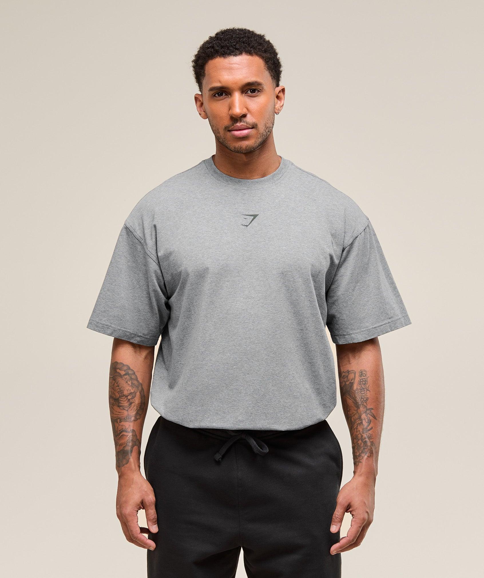 Gymshark Power T-Shirt - Charcoal Core Marl/Trail Green Male Product Image