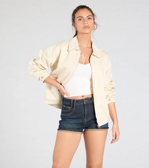 Keeping It Cool Oversized Denim Bomber Jacket Product Image