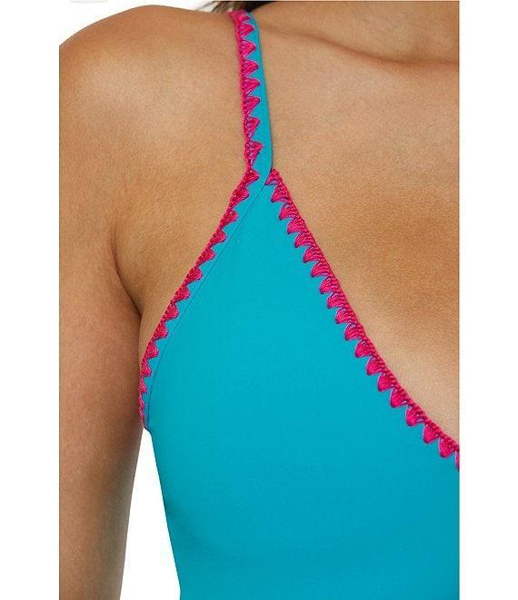 Lucky Brand Marbella Contrast Shell Stitch V-Neck One Piece Swimsuit Product Image