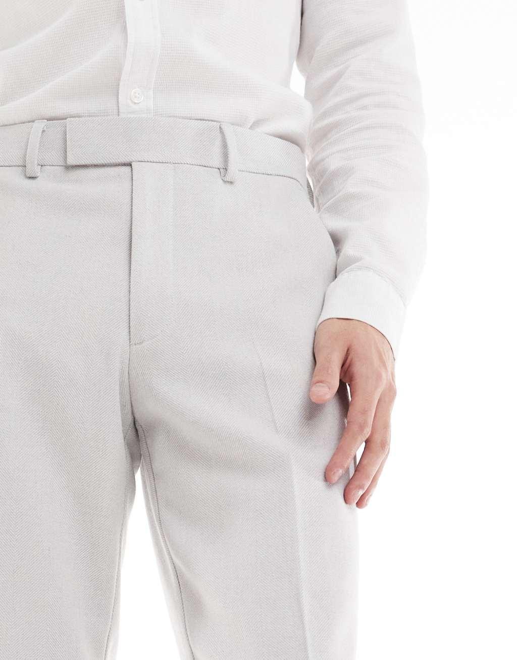 ASOS DESIGN smart straight leg wool mix pants in light gray herringbone Product Image