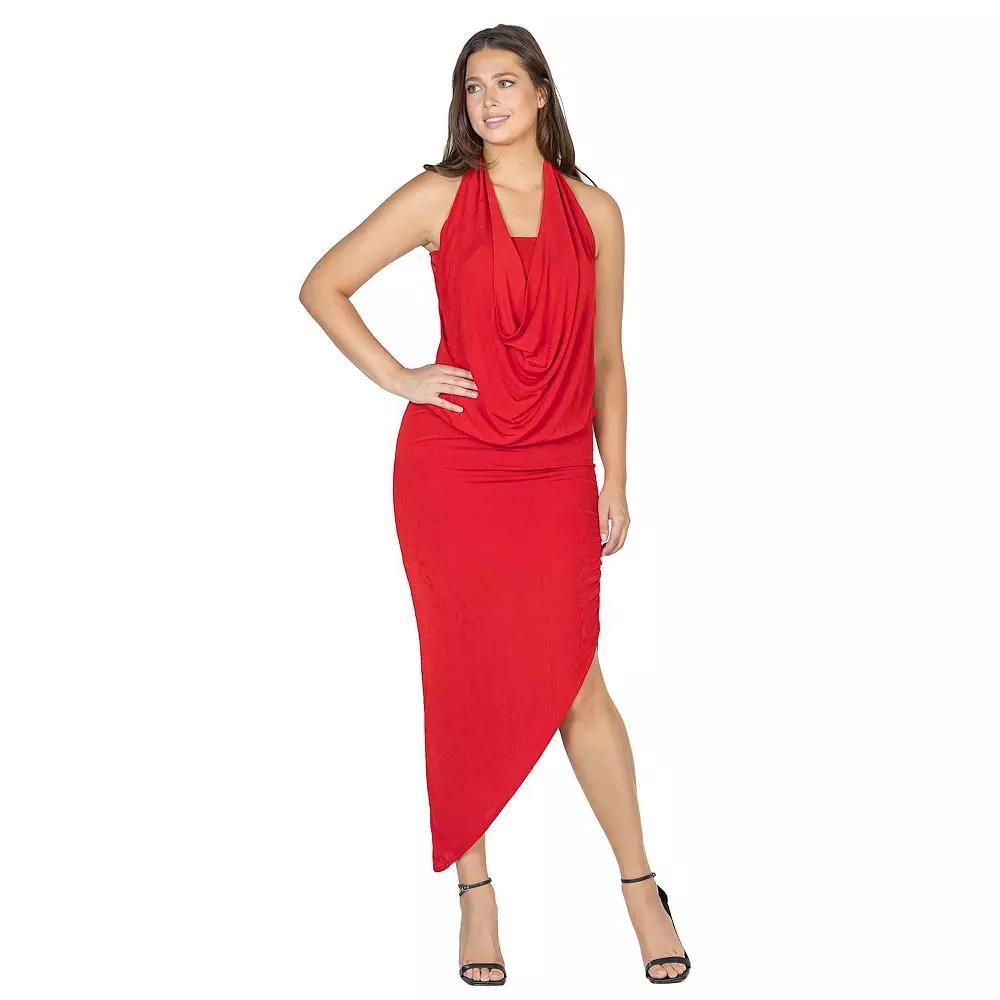 Women's 24Seven Comfort Apparel Cowlneck Long Asymmetrical Backless Halter Dress, Size: Large, Royal Product Image