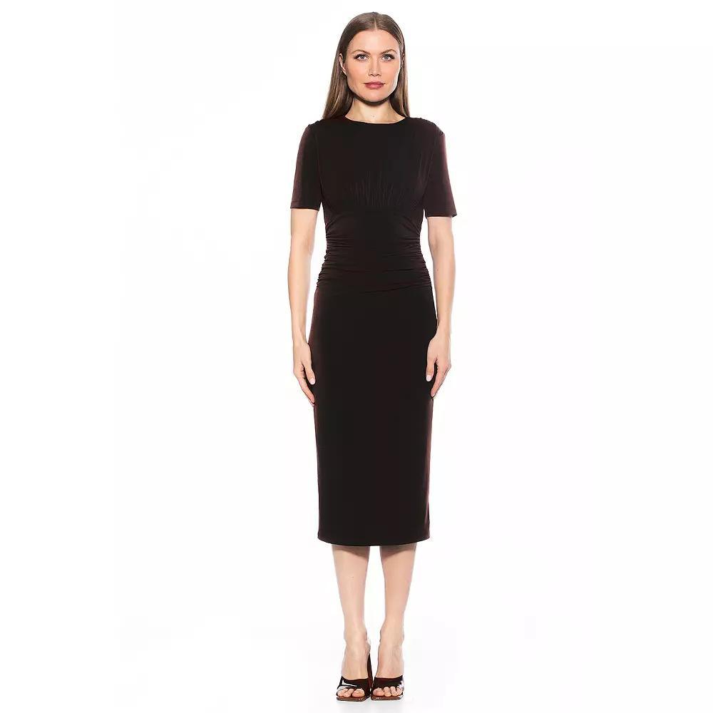 Women's ALEXIA ADMOR Keaton Draped And Ruched Midi Sheath Dress, Size: XS, Black Product Image