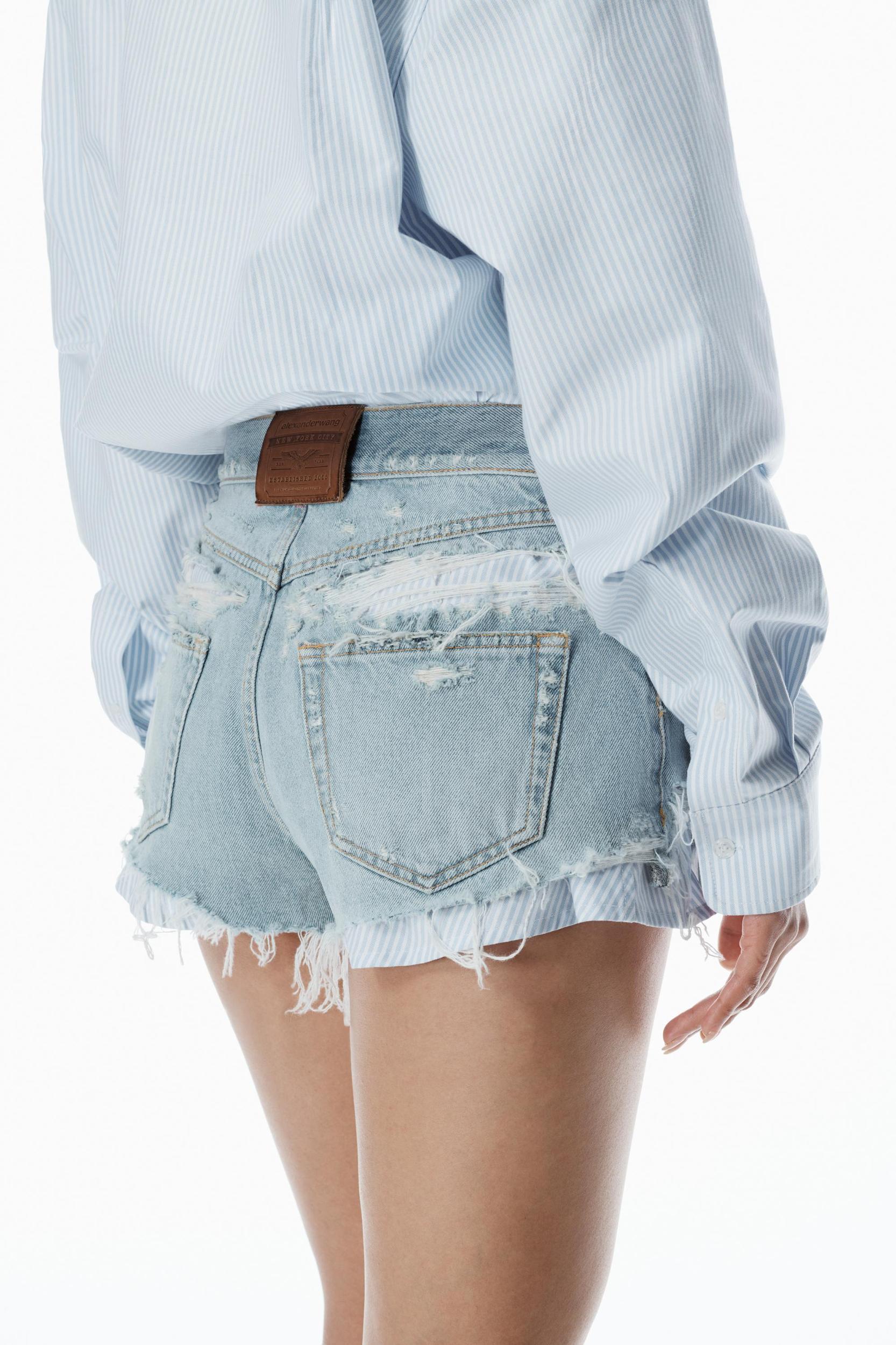 Pre-styled Shirt & Denim Short Romper Product Image