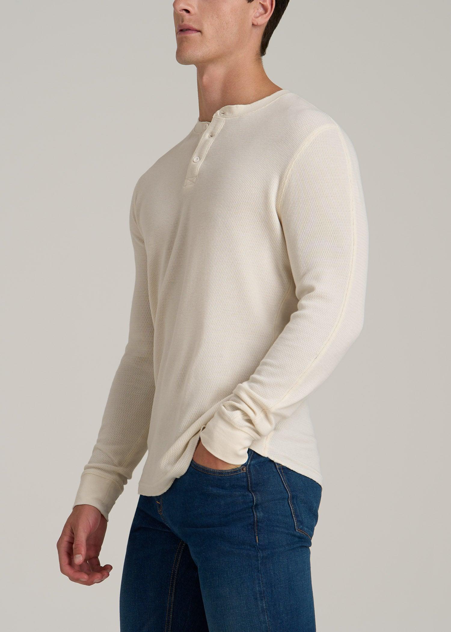 Double Honeycomb Thermal Long-Sleeve Henley Shirt for Tall Men in White Alyssum Product Image