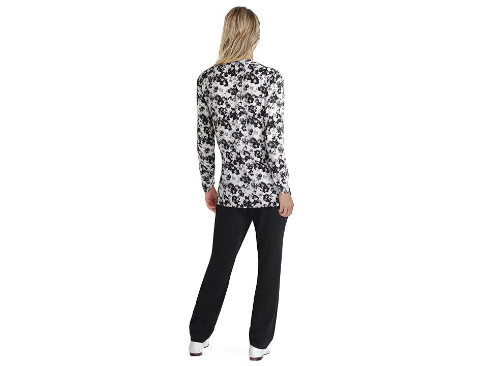 H Halston Long Sleeve Stand Collar Ruched Blouse (Twilight Floral Chalk) Women's Clothing Product Image