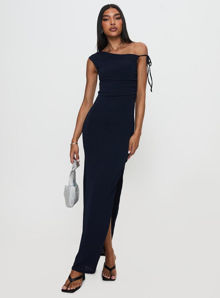 Paislee Asymmetrical Maxi Dress Navy Product Image