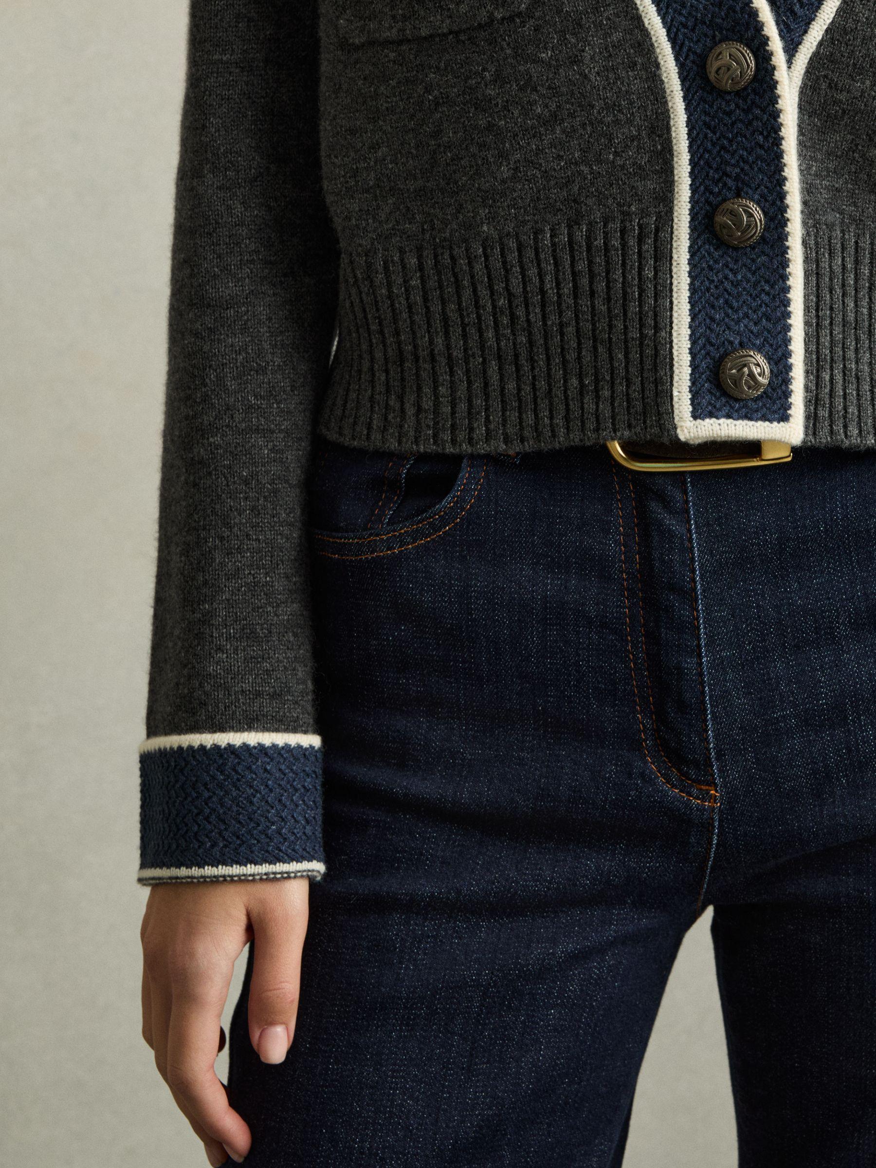Wool-Cashmere Tipped V-Neck Cardigan in Charcoal Product Image