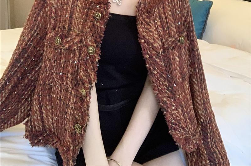 Patterned Fringed Trim Single-Breasted Jacket Product Image