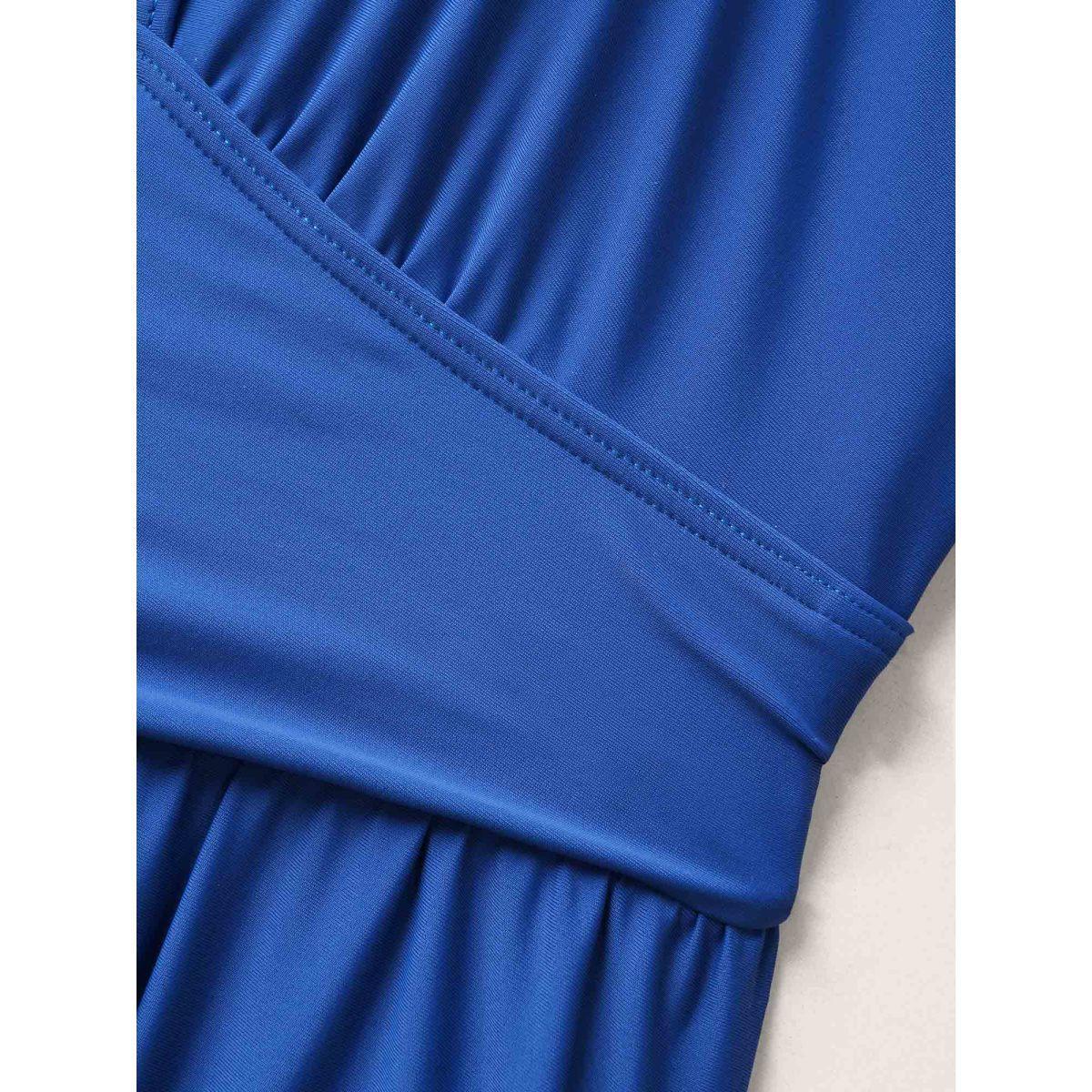 Plus Size Solid Surplice Neck Gathered Swim Dress Women's Swimwear Indigo Beach Bodycon V-neck High stretch Curve Swim Dresses BloomChic 26/4X Product Image