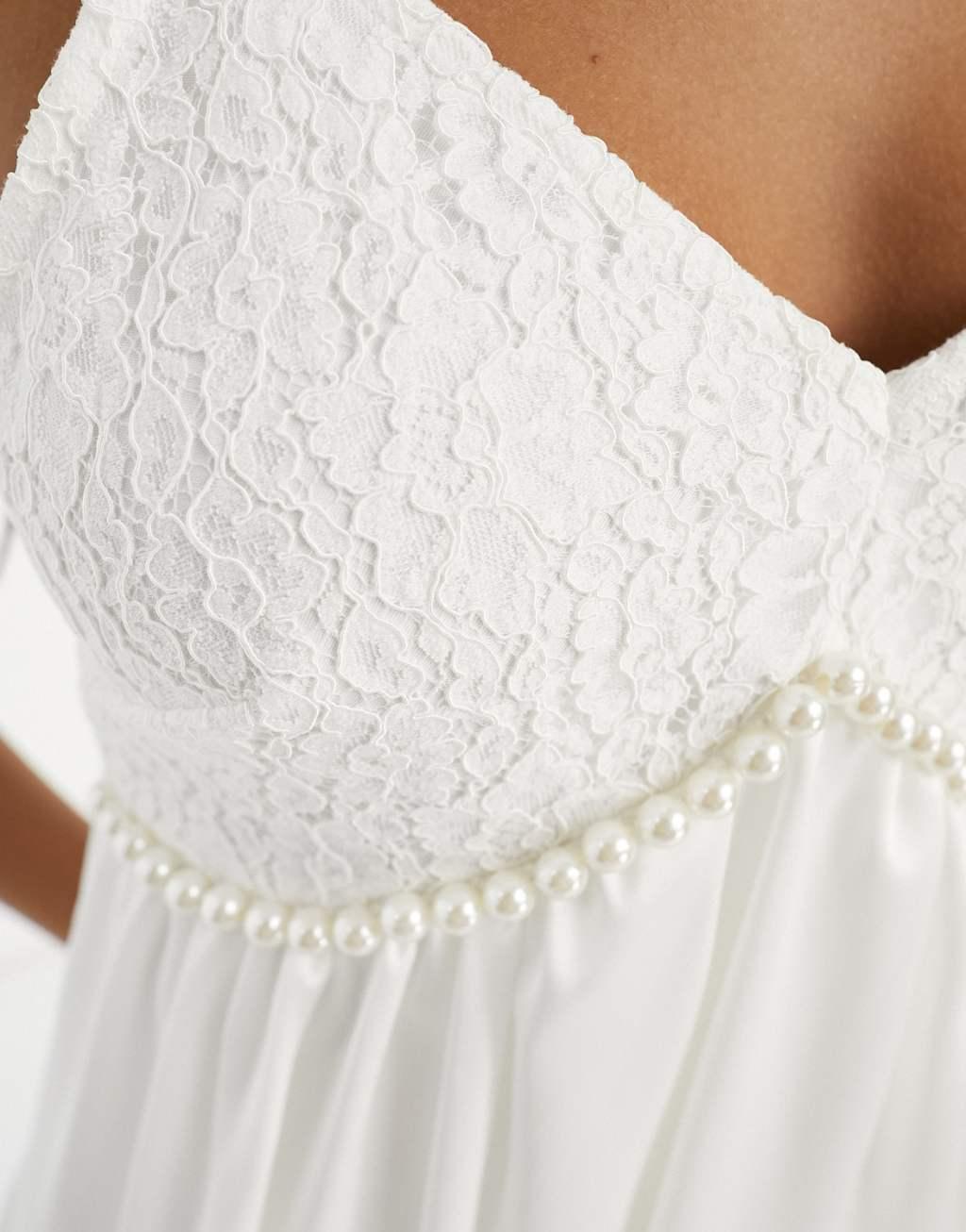 Extro & Vert Bridal waterfall cami dress with lace detail-White Product Image