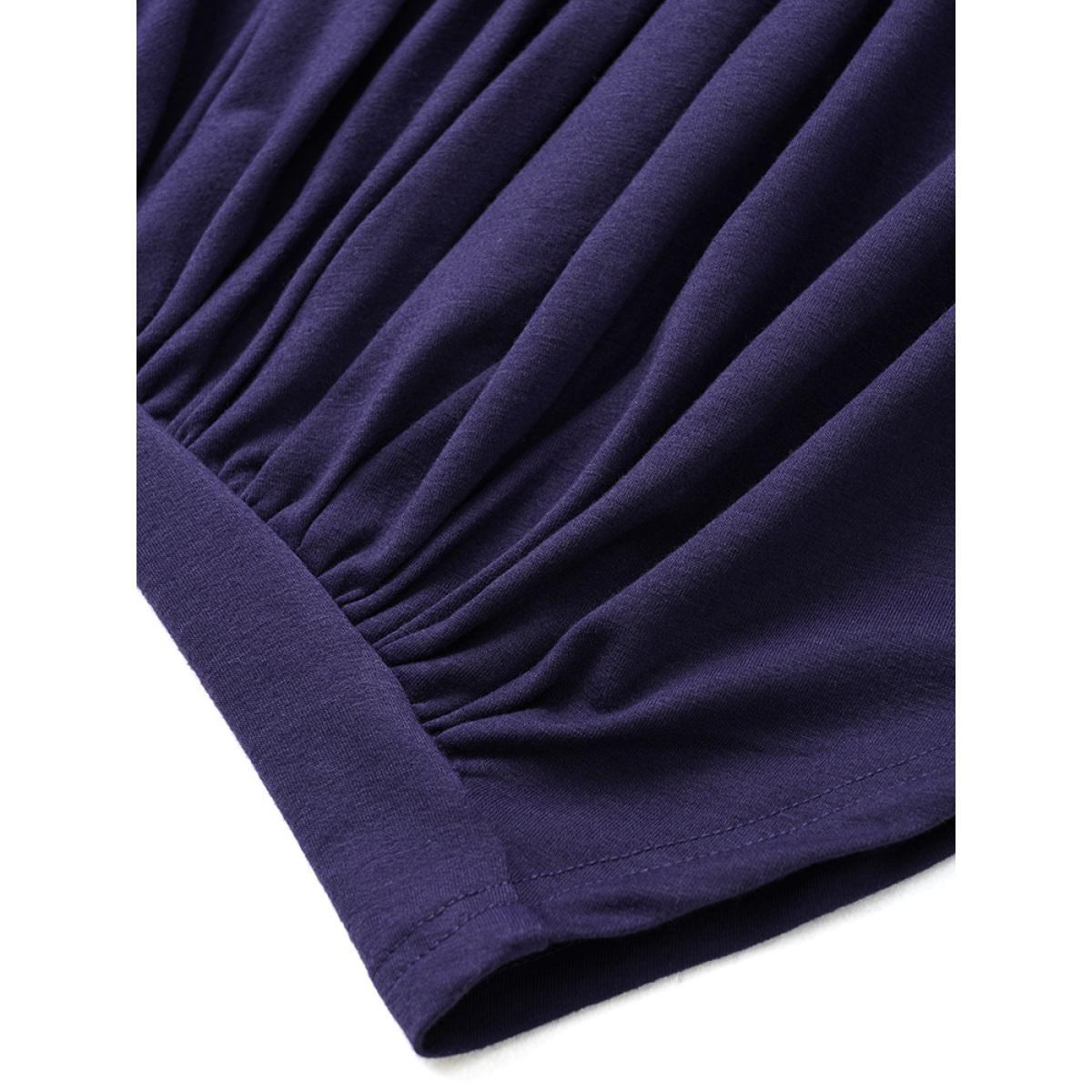 Plus Size Plain Pleated Round Neck Slightly Stretchy Sweatshirt Women Eggplant Casual Plain Round Neck Everyday Sweatshirts BloomChic 26/4X Product Image