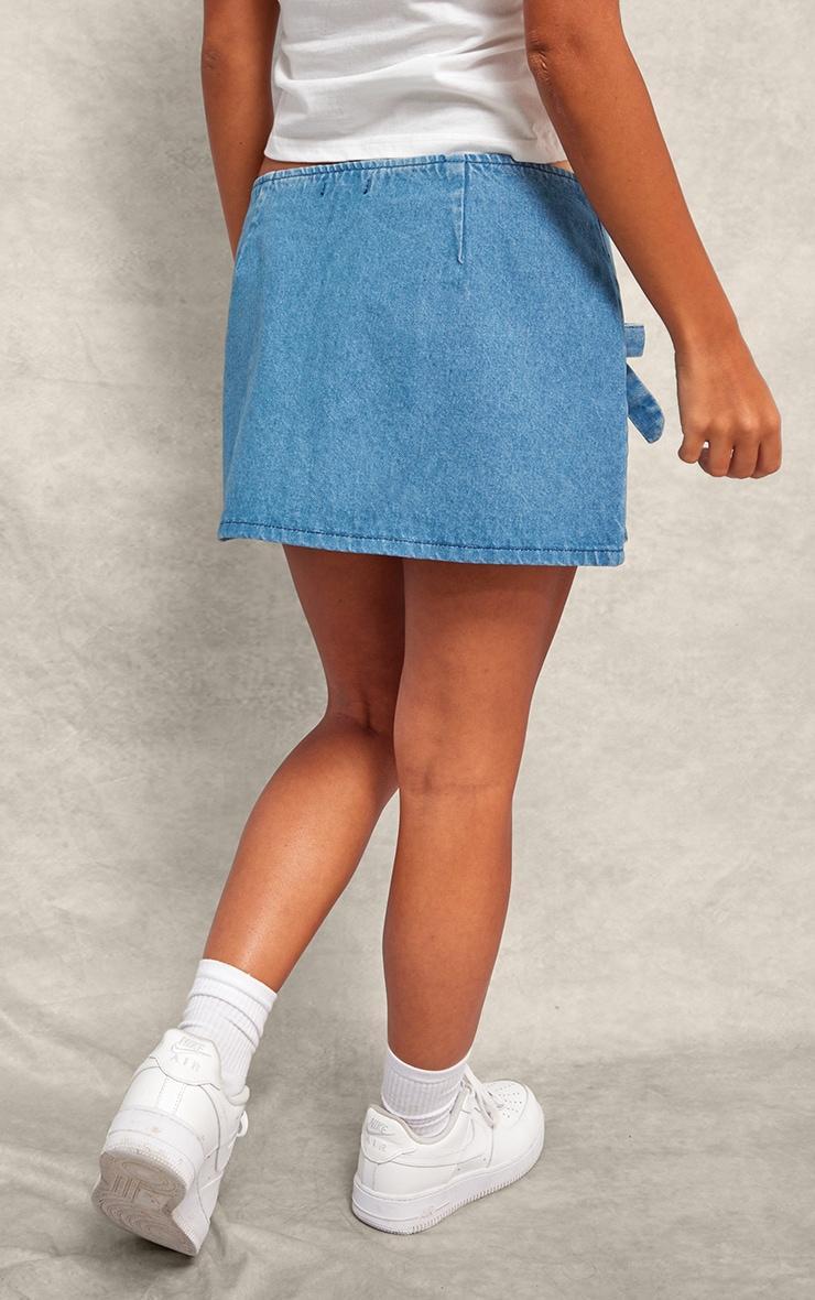 Mid Blue Wash Bow Detail Denim Mini Skirt Product Image
