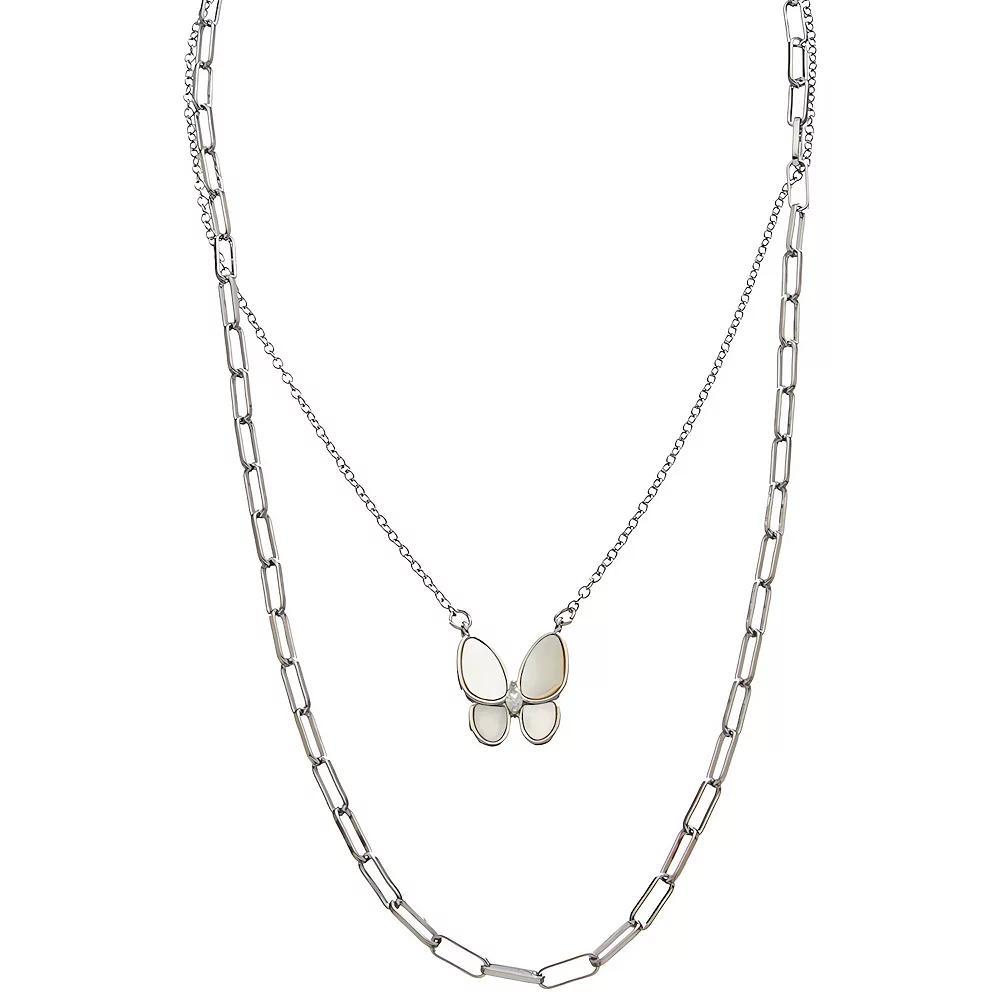 Juvell Two Tone 18k Gold Plated Freshwater Cultured Pearl Butterfly Necklace, Women's, Size: 18-20" ADJ, Silver Tone Product Image