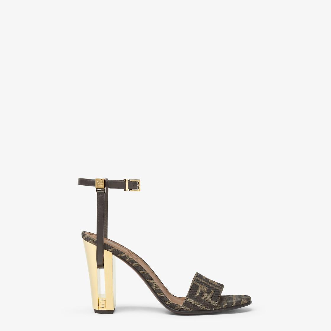 DelfinaBrown fabric high-heeled sandals Product Image