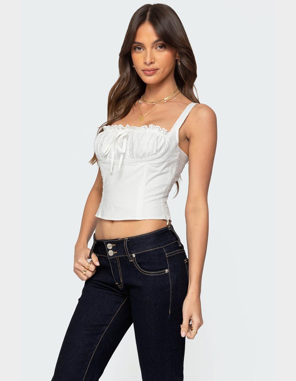 EDIKTED Dulcie Dotted Cotton Bustier Top - WHITE Product Image