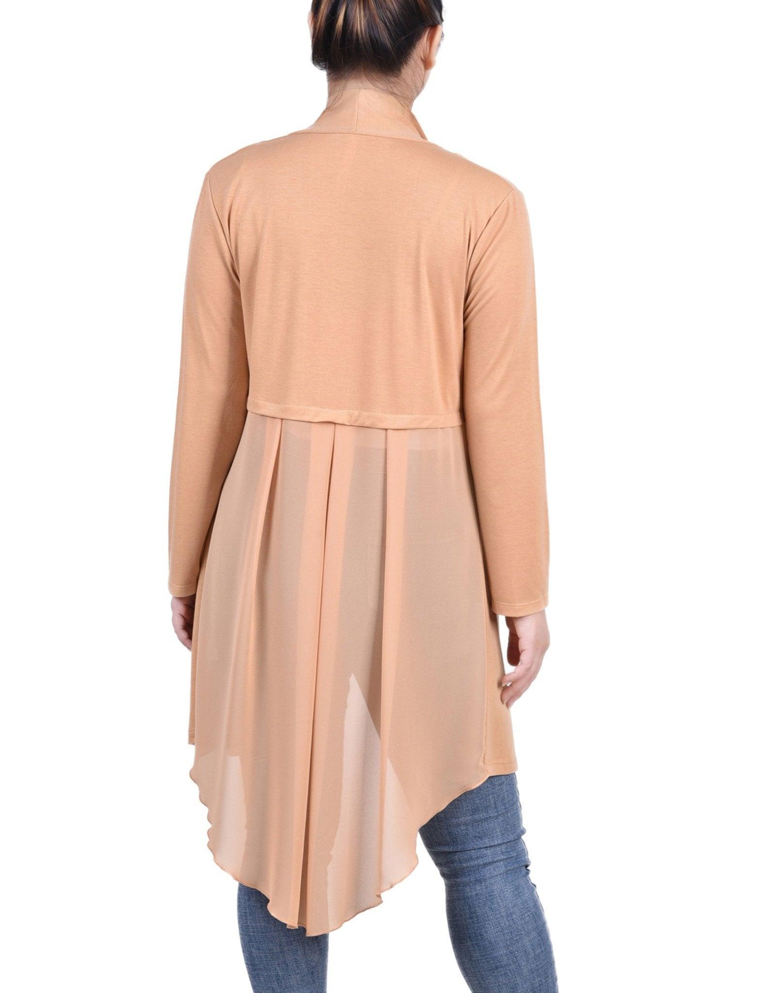 Sand Long Sleeve Knit Cardigan With Chiffon Back Product Image