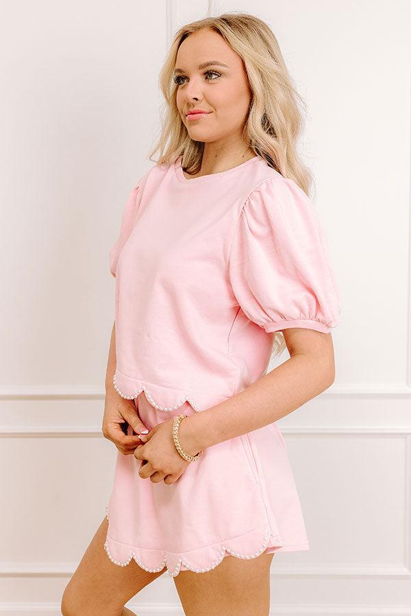 Casual Outing Pearl Embellished Top in Pink Product Image