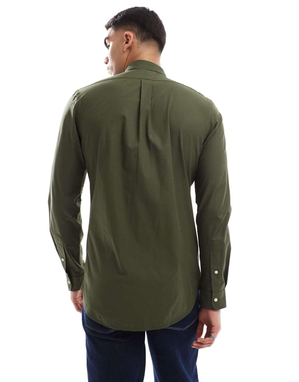 Polo Ralph Lauren icon logo slim fit stretch poplin shirt in dark green Product Image
