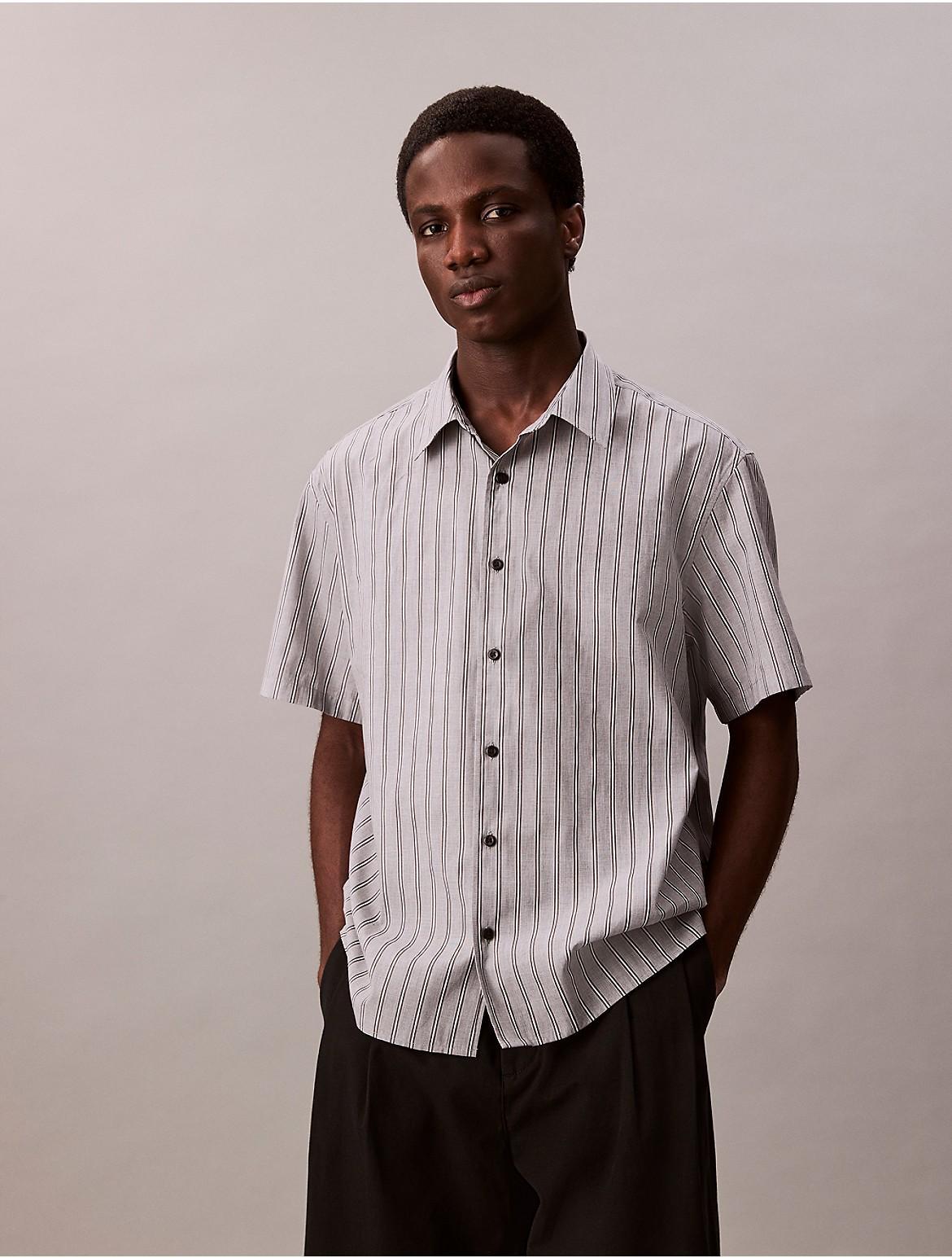 Calvin Klein Mens Stripe Relaxed Button-Down Shirt - Light/Pastel Red Product Image