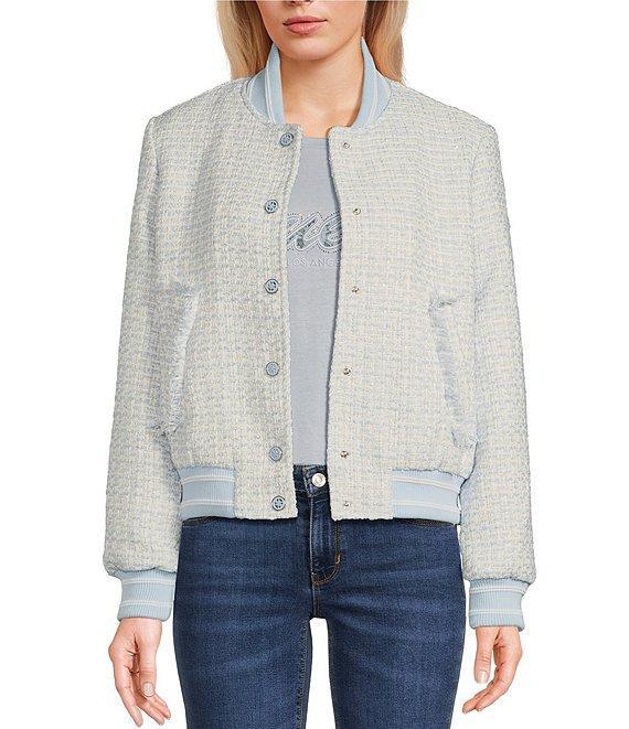 Guess Gloria Long Sleeve Tweed Bomber Jacket Product Image