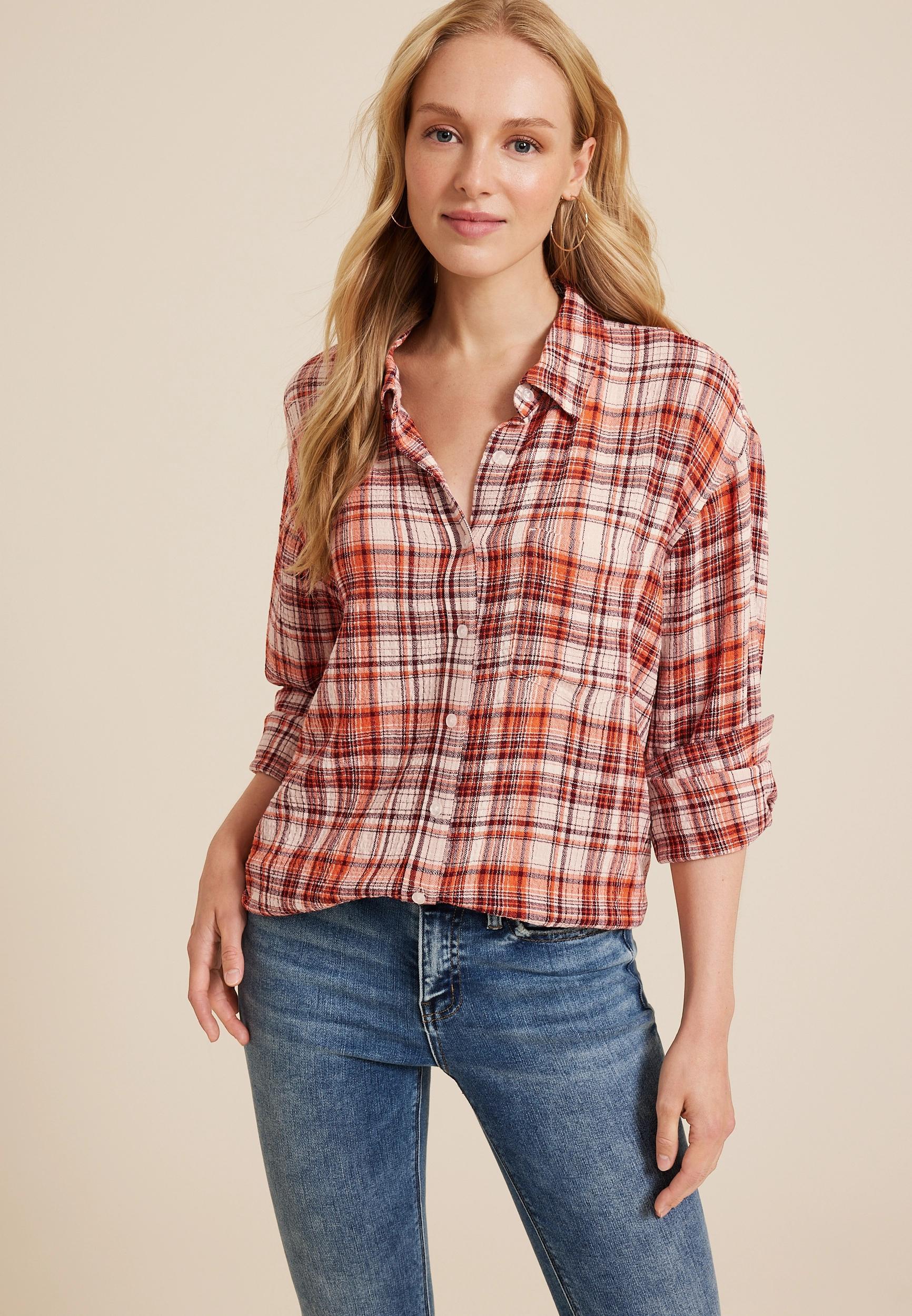 Maurices Womens Pucker Plaid Button Up Shirt Size XX Large Product Image