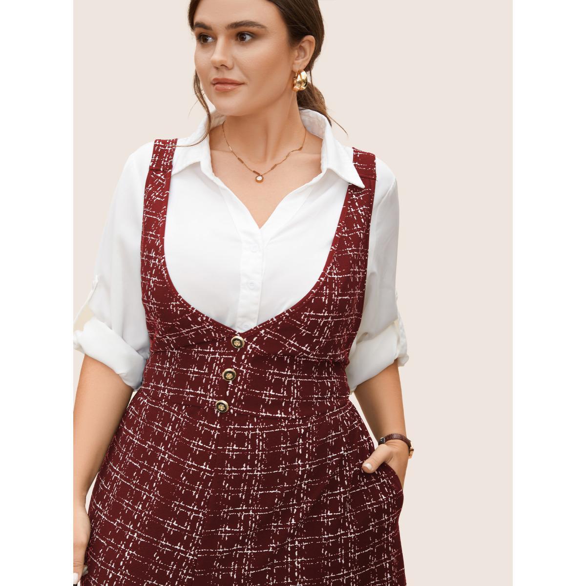 Plus Size Russet Plaid Tweed Crisscross Back Button Detail Jumpsuit Women Work From Home Sleeveless Non Work Loose Jumpsuits BloomChic 28/5X Product Image