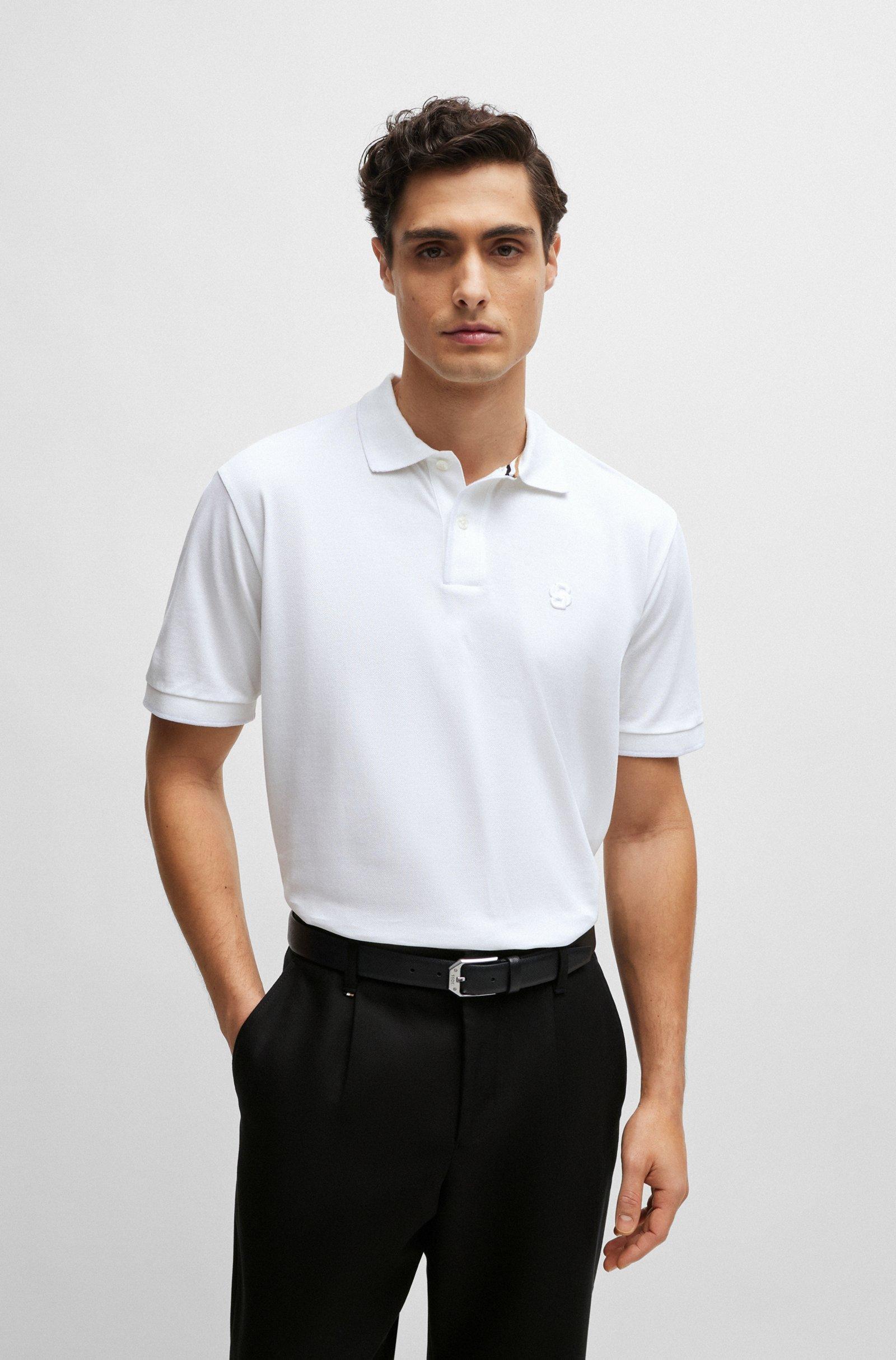 HUGO BOSS Embroidered-monogram Cotton Polo Shirt In White Product Image