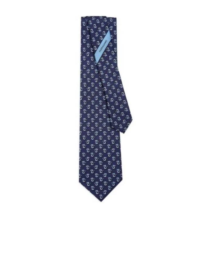 FERRAGAMO Dragon Pattern Tie In Blue Product Image