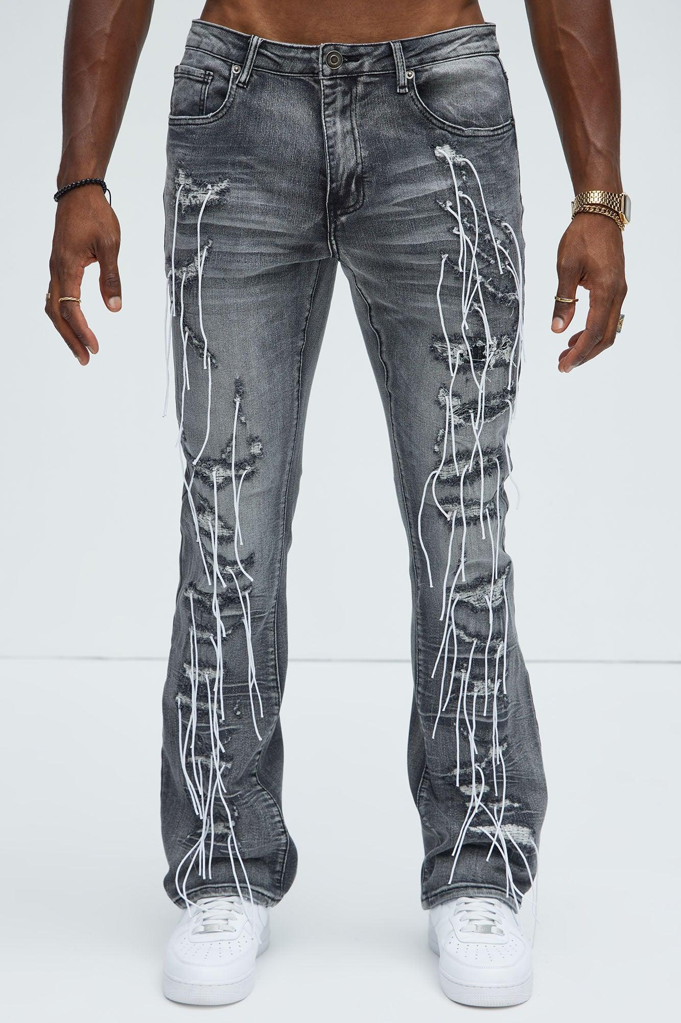 Morant Frayed Stacked Skinny Flare Jeans - Black Wash Product Image