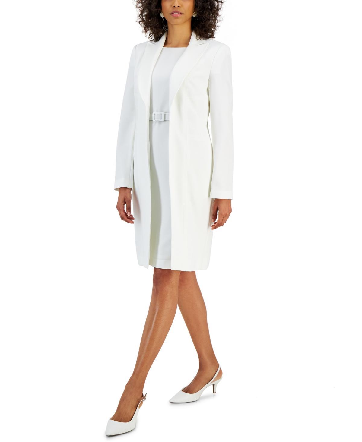 Nipon Boutique Womens Longline Jacket Topper & Belted Sleeveless Sheath Dress Product Image