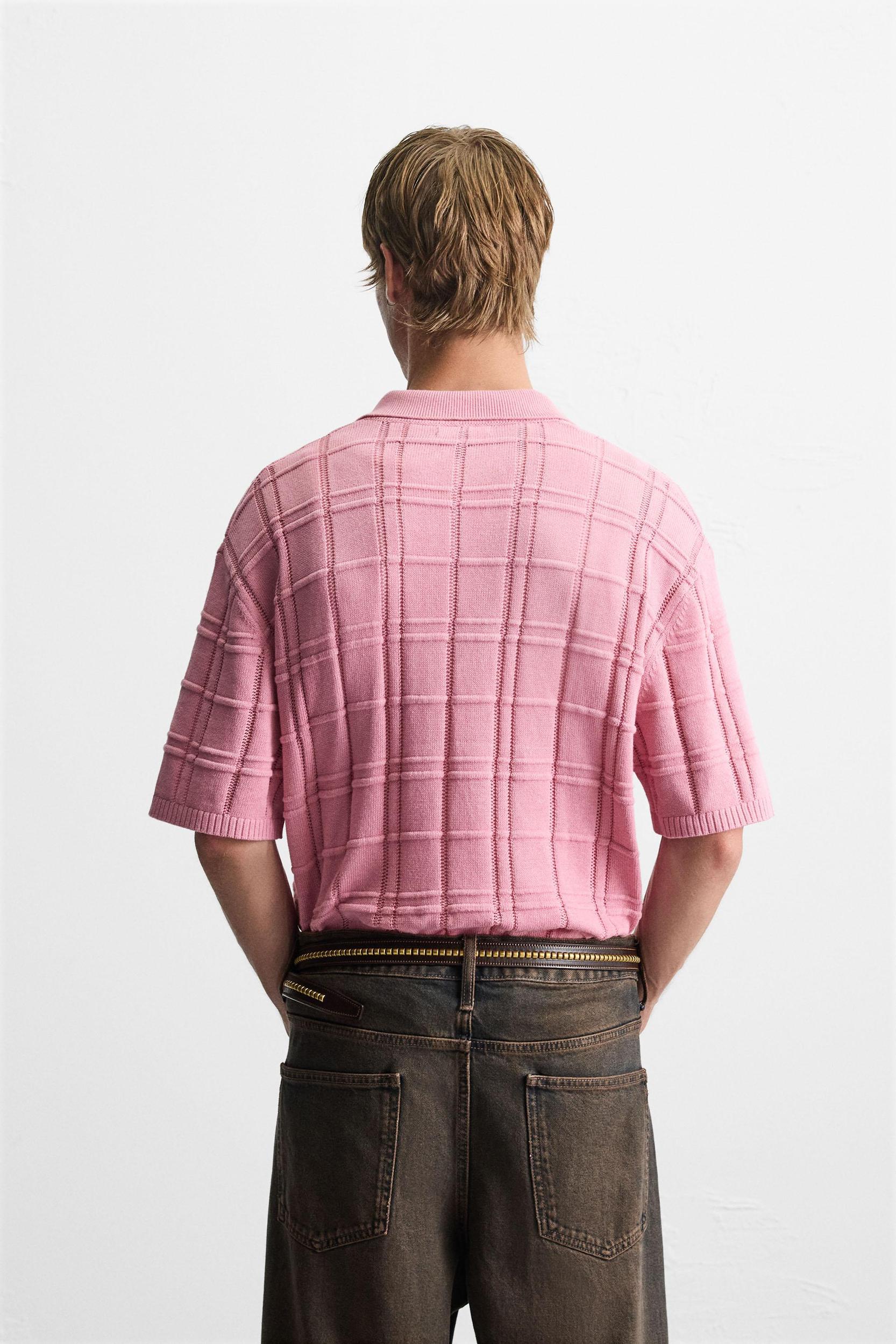 CHECKERED JACQUARD KNIT POLO SHIRT Product Image