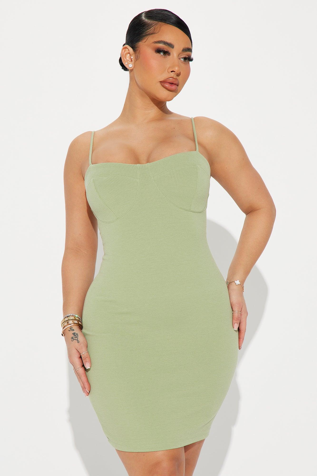 Beatrice Ribbed Mini Dress - Olive Product Image