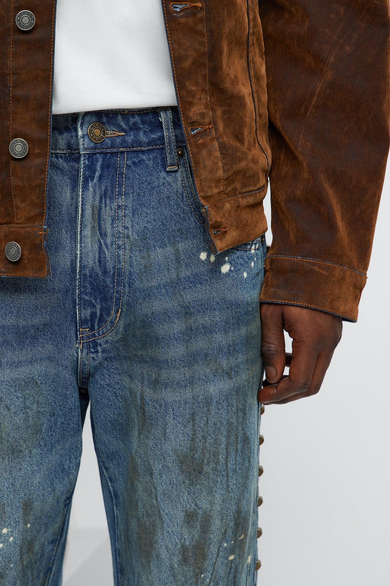 Slim Flare Put Me On Distressed Studded Jeans - Medium Blue Wash Product Image