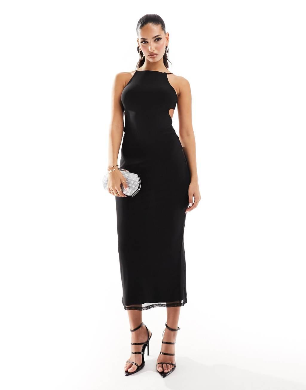 ASOS DESIGN halter maxi dress with extreme cut out back detail Product Image