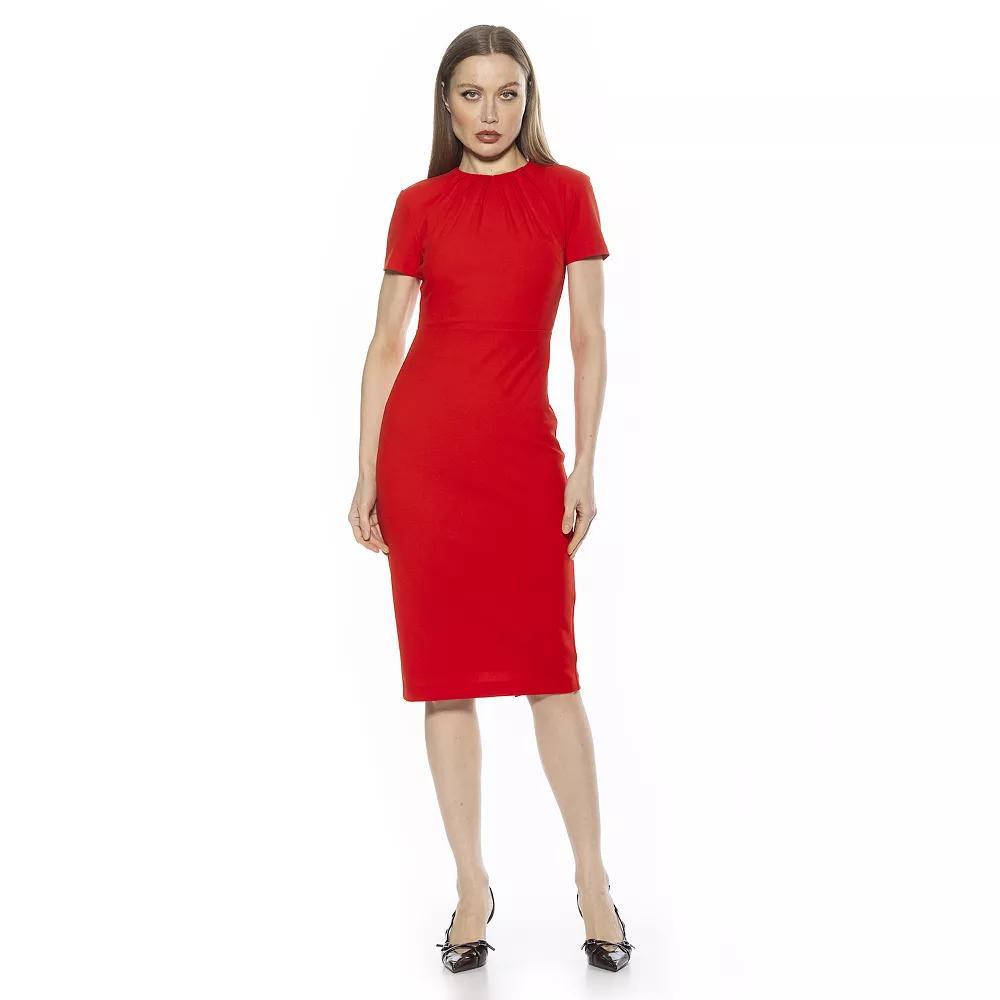 Women's ALEXIA ADMOR Quinn Draped-Neck Midi Sheath Dress, Size: Medium, Orange Red Product Image