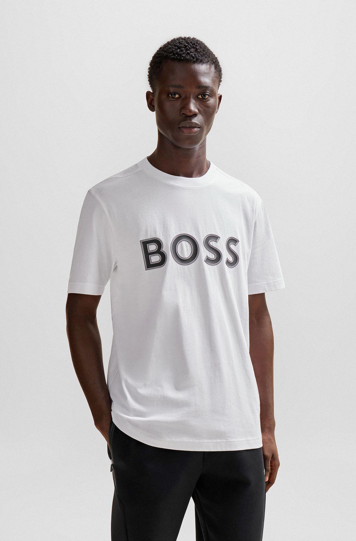 HUGO BOSS Cotton-jersey T-shirt With Rubber-print Logo In White Product Image