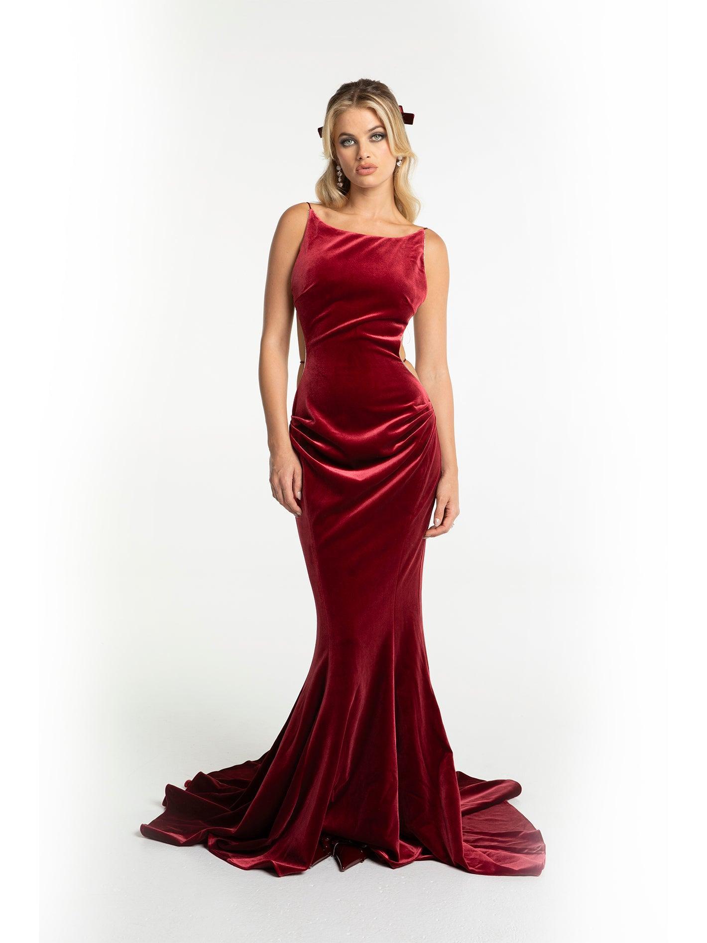 Pauline Velvet Dress (Red) Product Image