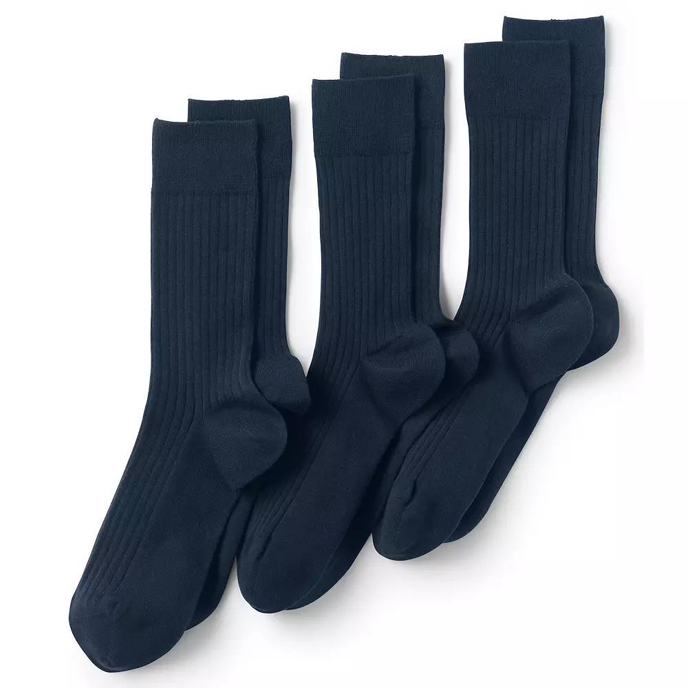 Mens Lands End Seamless-Toe Cotton 3-Pack Dress Socks Radiant Blue Product Image