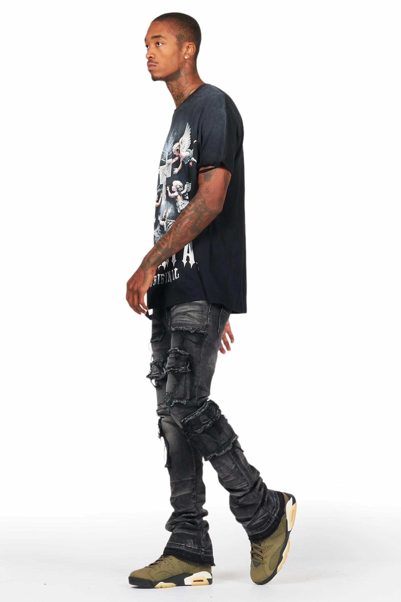 Adem Black Oversized Graphic T-Shirt Male Product Image