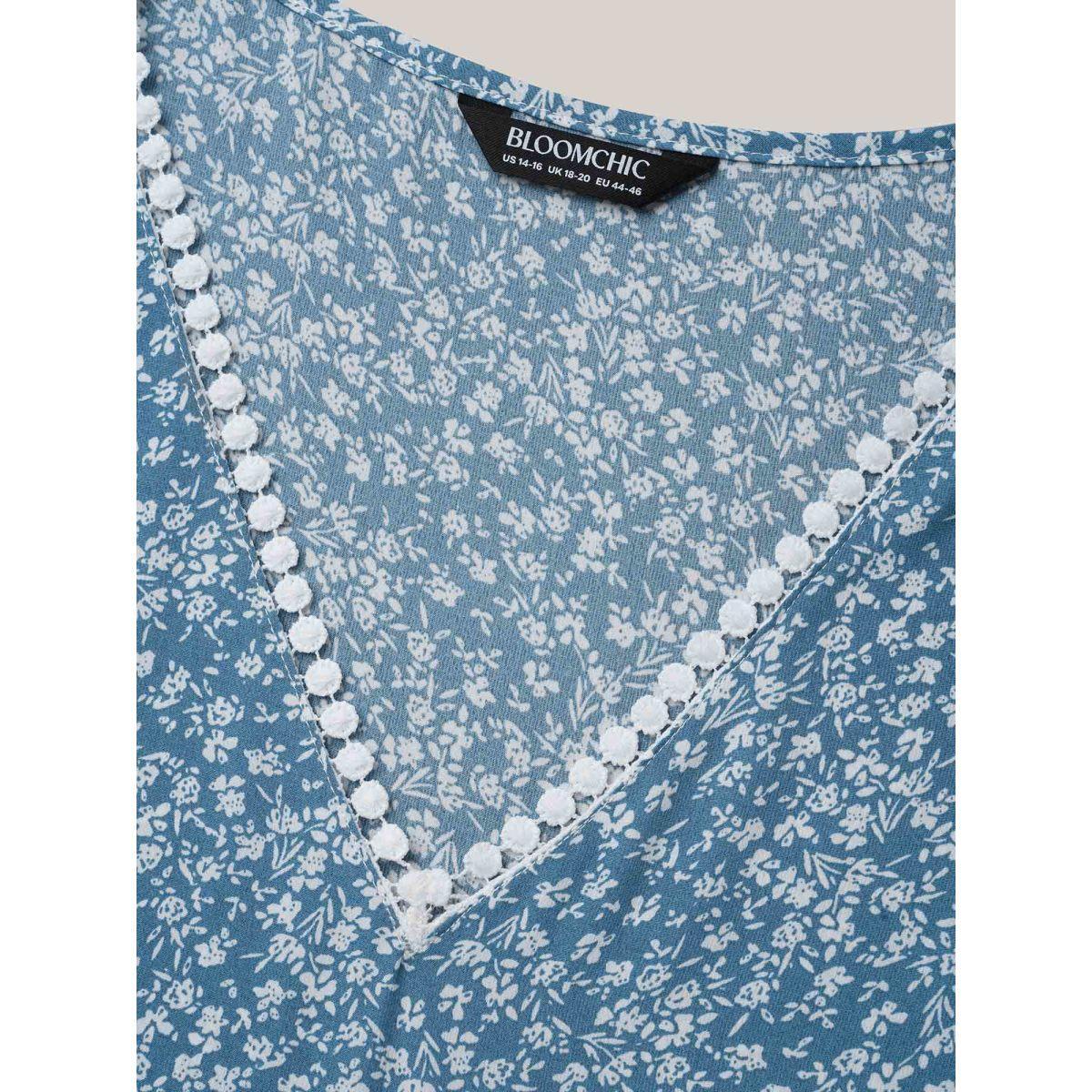 Plus Size Stone Petal Sleeve Floral Lace Spliced Shirt Women Elegant Short sleeve V-neck Everyday Blouses BloomChic 26/4X Product Image