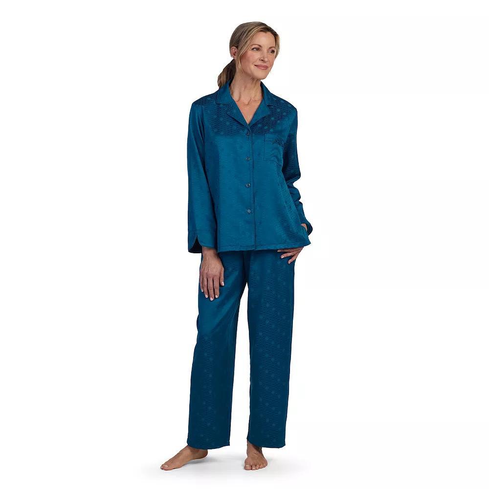 Women's Miss Elaine Essentials Brushed Back Satin Pajama Top & Pajama Bottoms Set, Size: Large, Red Product Image