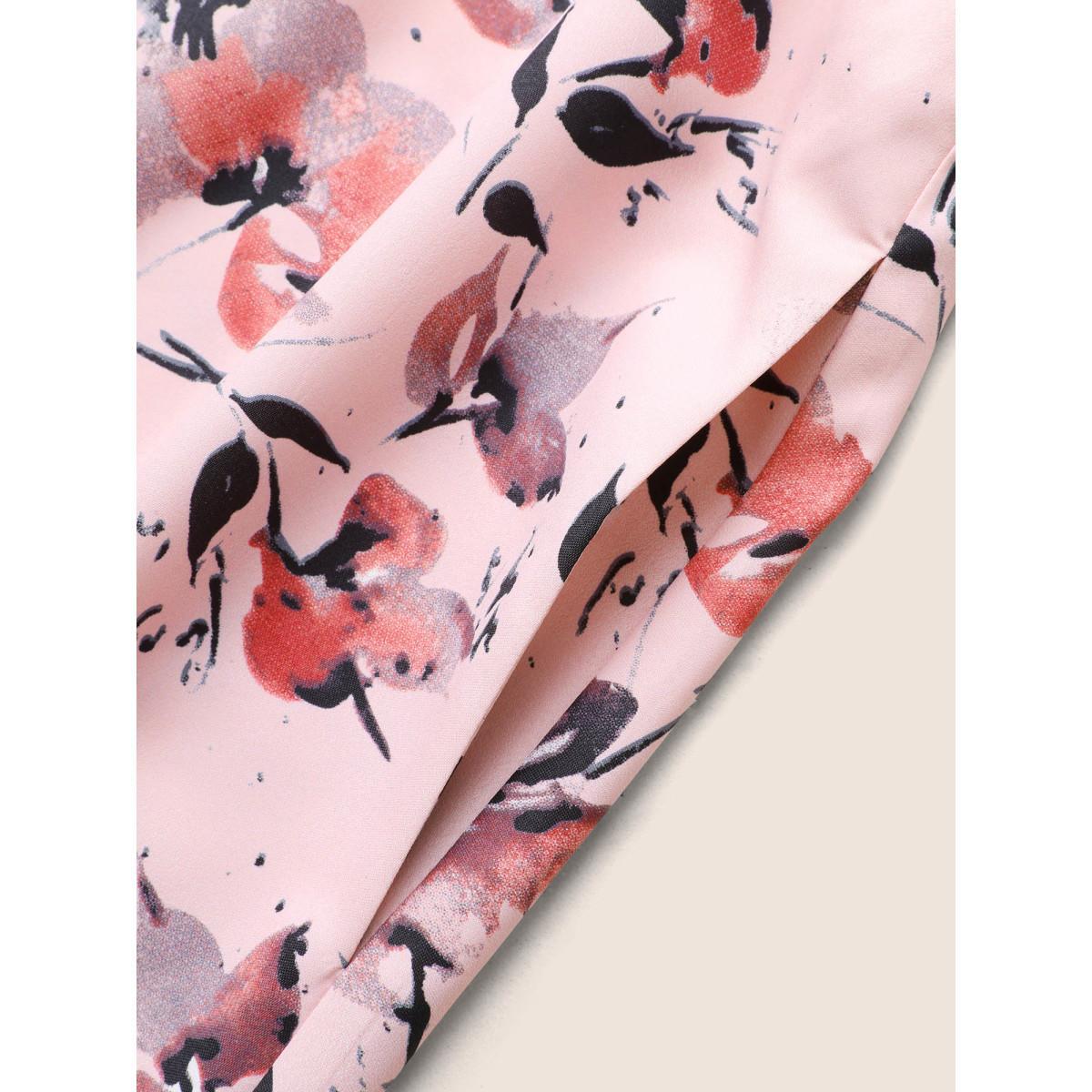 Plus Size Halter Neck Floral Patchwork Midi Dress Nudepink Women Elegant Belted Halter neck Sleeveless Curvy BloomChic 18-20/2X Product Image
