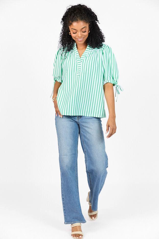 Look What We Started Green Striped Poplin Blouse SALE Product Image