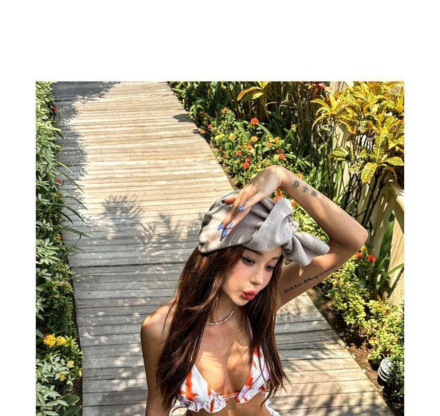 Set: Tie-Dyed Halter Bikini Top + Bottom + Cover-Up Skirt Product Image
